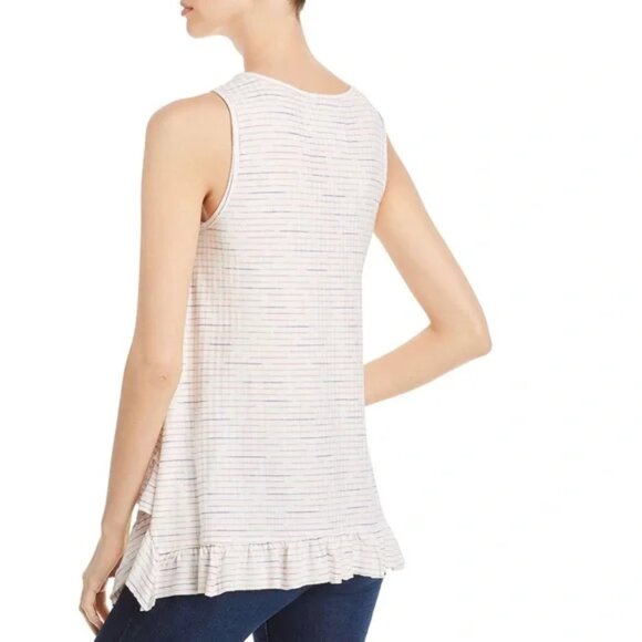 CUPIO BLUSH women's sleeveless top size Large Cream distressed stripes w-191 - Picture 2 of 9